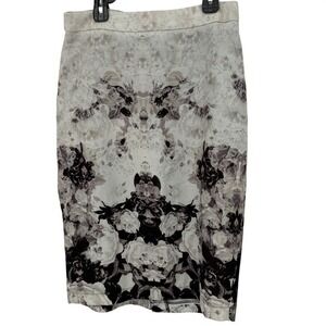 FOREVER 21 Floral Pencil Skirt Black White Grey Midi Knee Length Size M